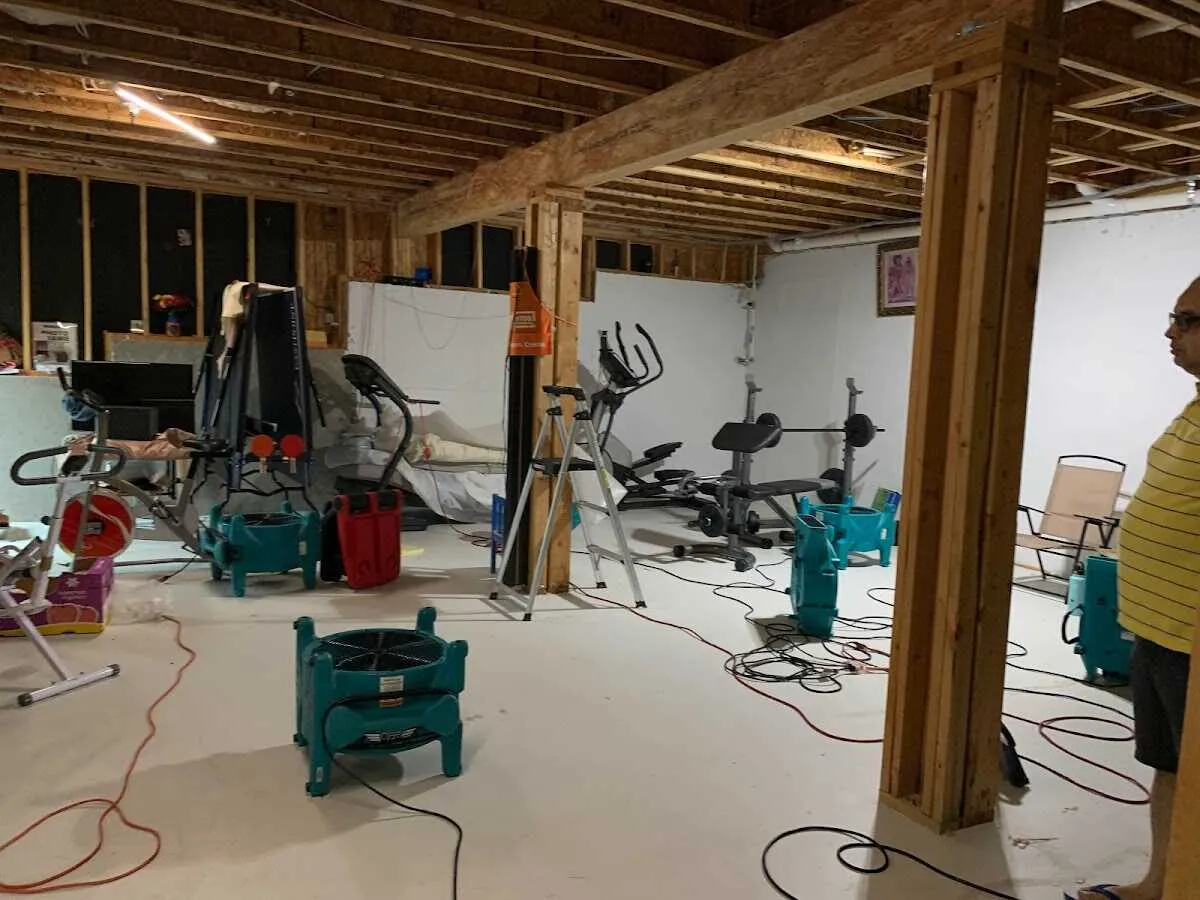 Basement drying equipment setup for Contents Cleaning & Restoration in Broadview Heights