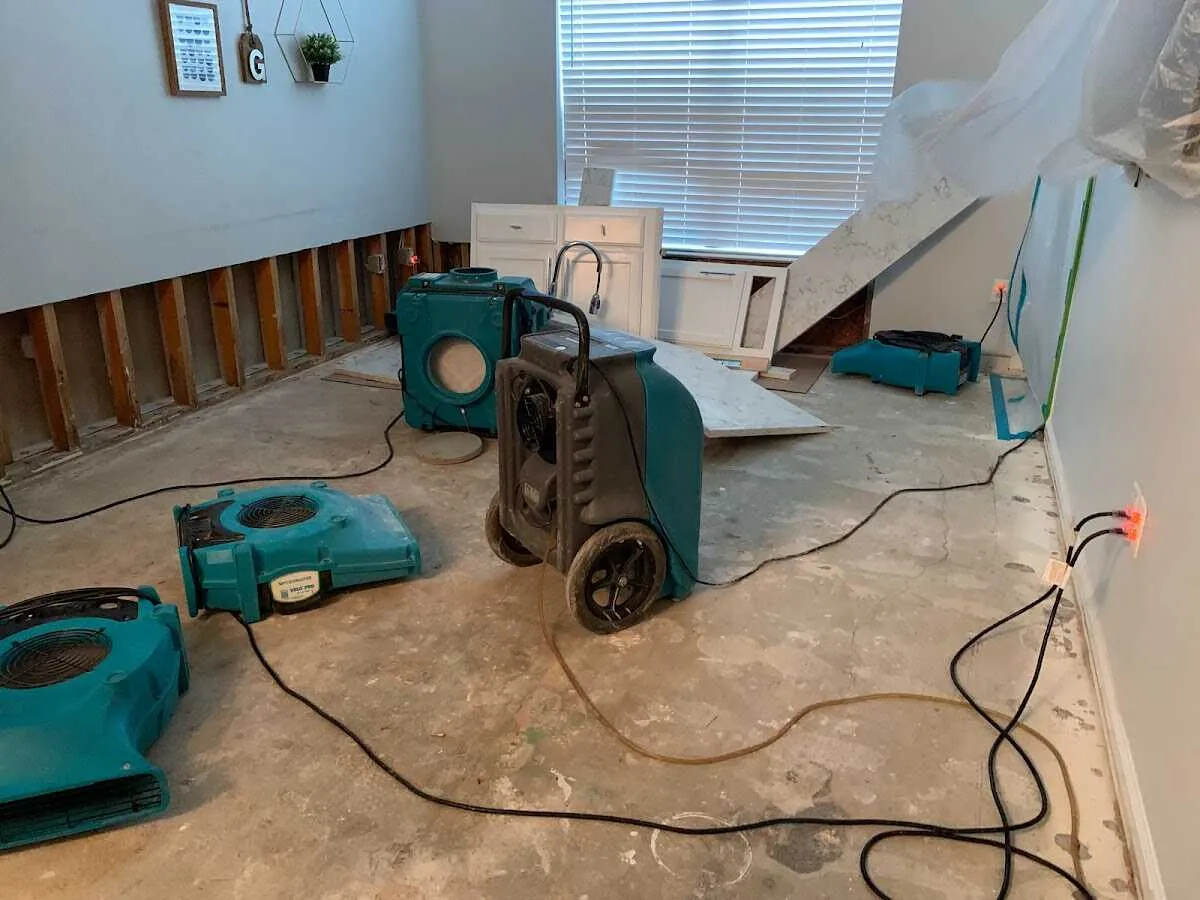 Dehumidifier in flood-cut room for Water Damage Restoration in Broadview Heights